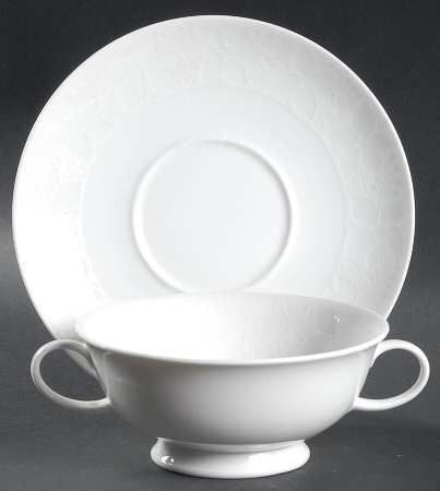 White Velvet (No Trim) Footed Cream Soup Bowl & Saucer Set