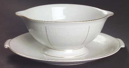 White Velvet (Gold) Gravy Boat with Attached Underplate