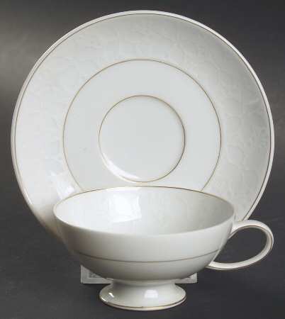 White Velvet (Gold) Footed Demitasse Cup & Saucer Set