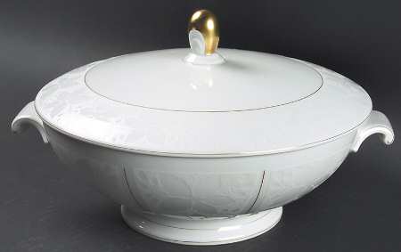 White Velvet (Gold) Round Covered Vegetable