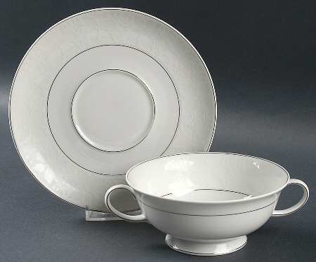 White Velvet (Platinum) Footed Cream Soup Bowl & Saucer Set