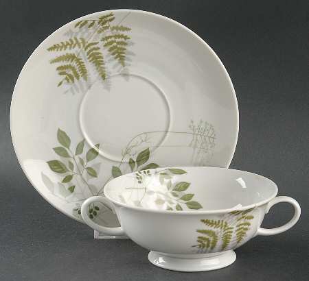 Woodland Ferns (Aida) Footed Cream Soup Bowl & Saucer Set