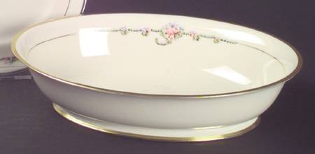 June Rose (Gold Trim) 9" Oval Vegetable Bowl