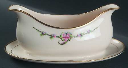 June Rose (Gold Trim) Gravy Boat with Attached Underplate