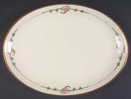June Rose (Gold Trim) 12" Oval Serving Platter