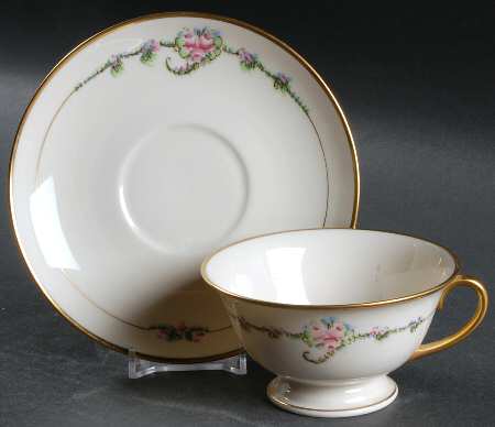 June Rose (Gold Trim) Footed Cup & Saucer Set