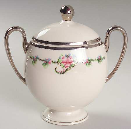 June Rose (Platinum Trim) Sugar Bowl & Lid