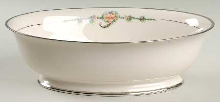June Rose (Platinum Trim) 9" Oval Vegetable Bowl