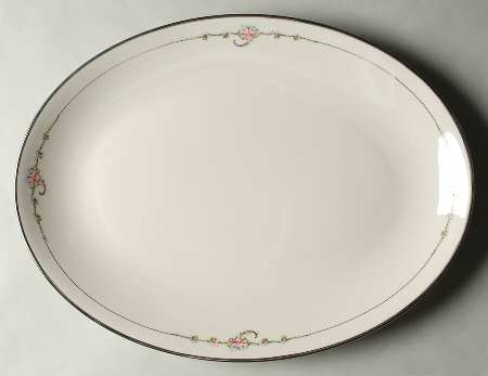 June Rose (Platinum Trim) 16" Oval Serving Platter
