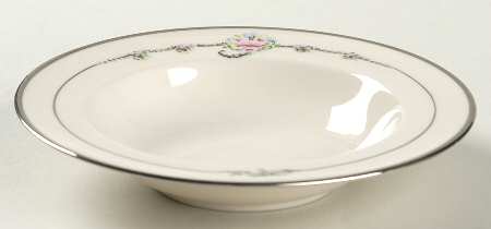 June Rose (Platinum Trim) Rim Fruit/Dessert (Sauce) Bowl