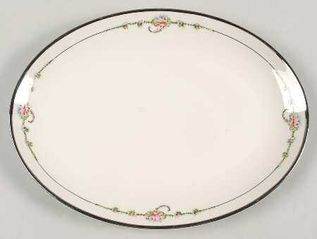 June Rose (Platinum Trim) 12" Oval Serving Platter