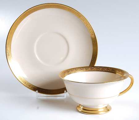 Laurel (Gold Trim) Footed Cup & Saucer Set