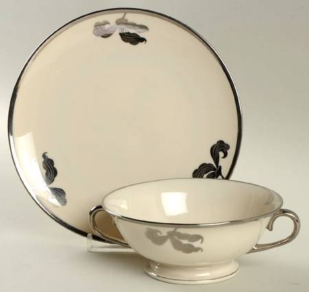 Platinum Orchid Footed Cream Soup Bowl & Saucer Set