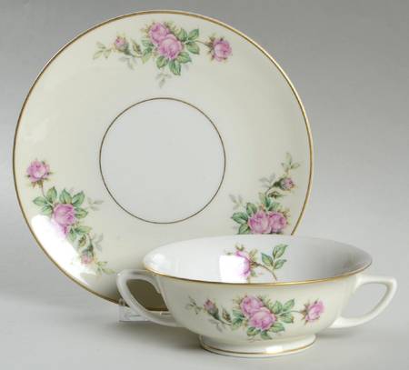 Classic Rose Footed Cream Soup Bowl & Saucer Set