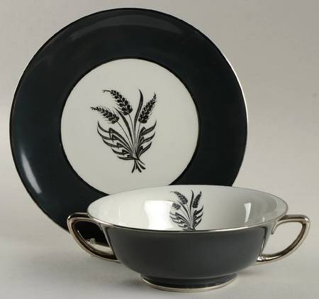 Silver Harvest Footed Cream Soup Bowl & Saucer Set