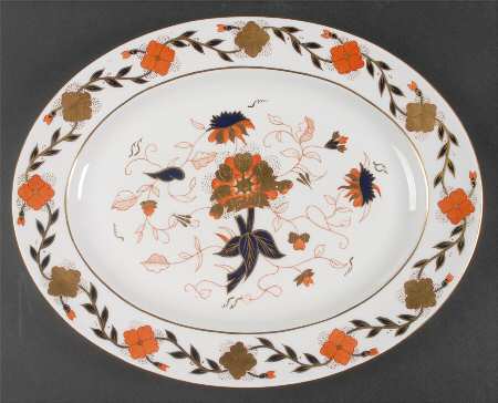 Asian Rose (Duesbury Shape) 15" Oval Serving Platter