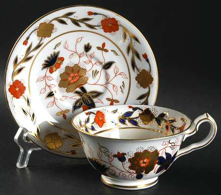 Asian Rose (Duesbury Shape) Footed Cup & Saucer Set