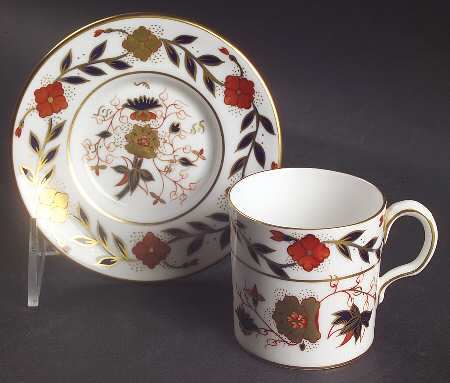 Asian Rose (Duesbury Shape) Flat Demitasse Cup & Saucer Set