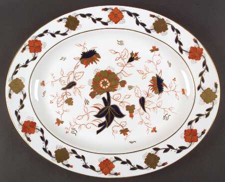 Asian Rose (Duesbury Shape) 17" Oval Serving Platter
