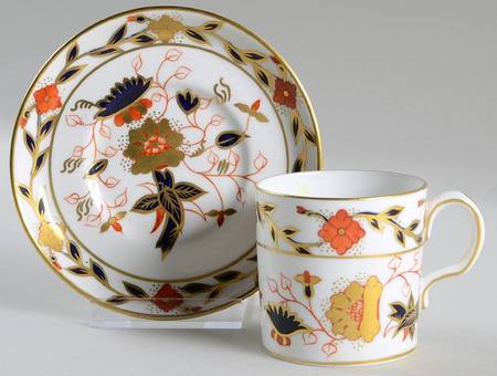 Asian Rose (Duesbury Shape) Flat Demitasse Cup & Saucer Set