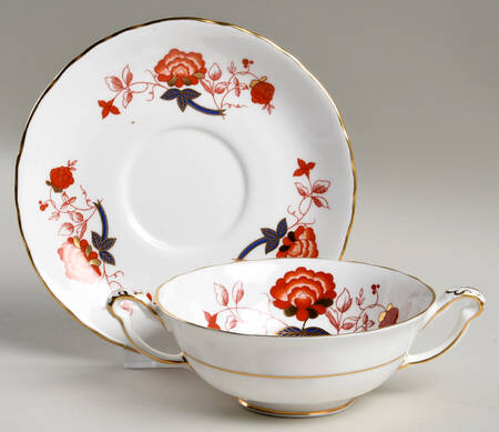Bali (Ely Chelsea) Footed Cream Soup Bowl & Saucer Set by Royal Crown Derby