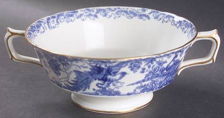 Blue Aves Footed Cream Soup Bowl