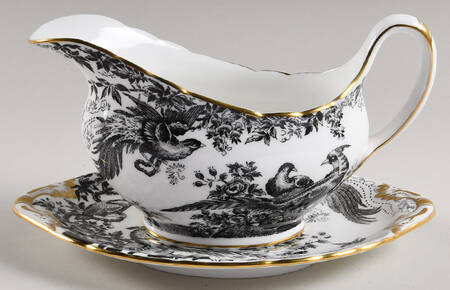 Black Aves (Gold Trim) Gravy Boat & Underplate
