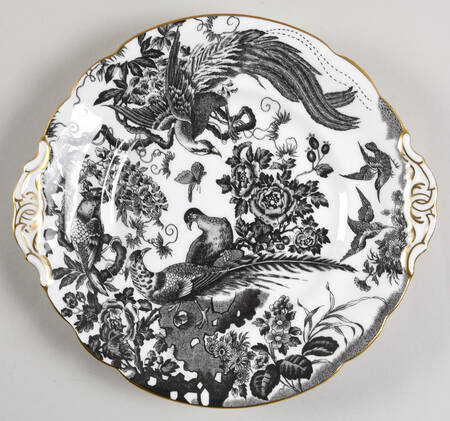 Black Aves (Gold Trim) Round Serving Plate with Handle (SP)