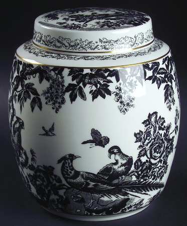 Black Aves (Gold Trim) Large Ginger Jar & Lid