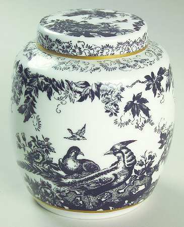 Black Aves (Gold Trim) Small Ginger Jar & Lid