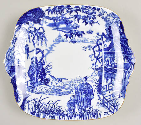 Blue Mikado Handled Cake Plate