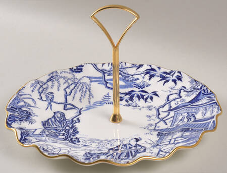 Blue Mikado Round Serving Plate with Handle (DES)