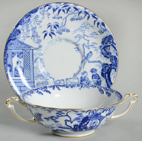 Blue Mikado Footed Cream Soup Bowl & Saucer Set