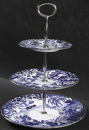 Blue Mikado 13 7/8"-14 1/4" 3-Tiered Serving Tray(DP,SP,BB) HC