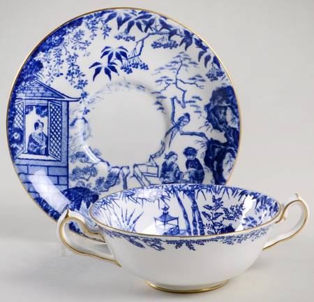 Blue Mikado Footed Cream Soup Bowl & Saucer Set