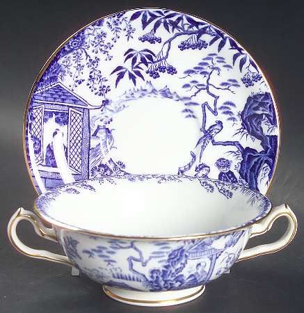 Blue Mikado Footed Cream Soup Bowl & Saucer Set