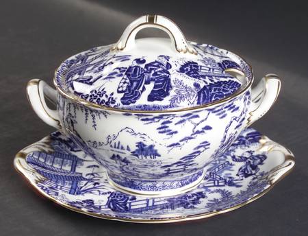 Blue Mikado Sauce Boat & Lid with Underplate