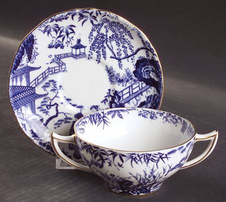 Blue Mikado Flat Cream Soup Bowl & Saucer Set