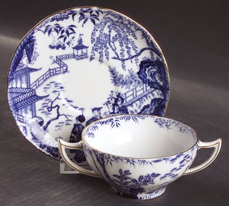 Blue Mikado Flat Bouillon Cup & Saucer