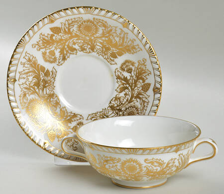 Brocade Footed Cream Soup Bowl & Saucer Set