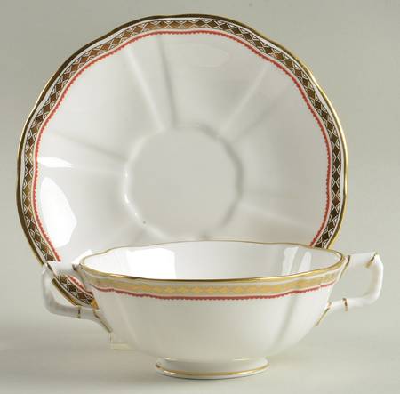 Carlton Red Footed Cream Soup Bowl & Saucer Set