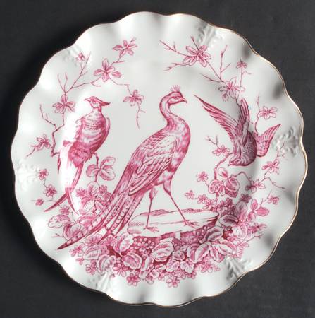 Chelsea Bird Red Pink Embossed Sheffield Dessert Plate