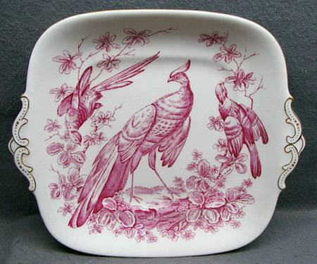 Chelsea Bird Red Pink Handled Cake/Pastry Plate