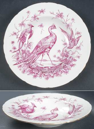 Chelsea Bird Red Pink Rim Soup Bowl