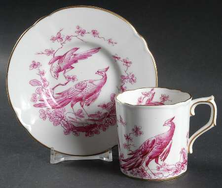Chelsea Bird Red Pink Flat Demitasse Cup & Saucer Set