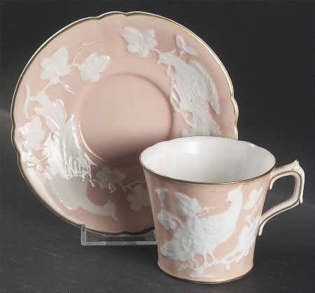 Chinese Birds Salmon Flat Cup & Saucer Set
