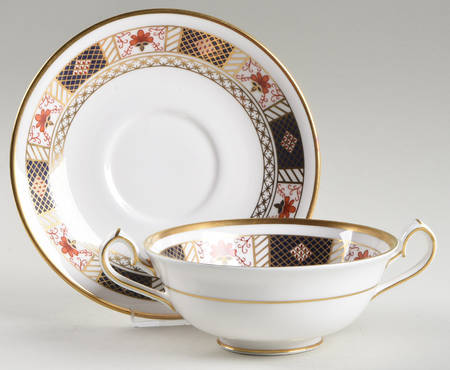 Derby Border Footed Cream Soup Bowl & Saucer Set