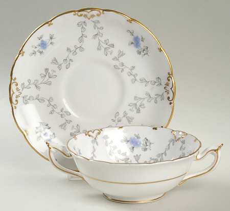 Delphine Footed Cream Soup Bowl & Saucer Set by Royal Crown Derby