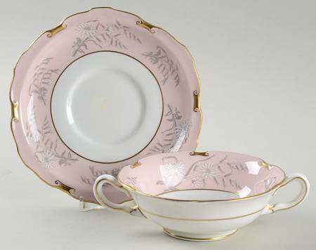 Denver Pink Footed Cream Soup Bowl & Saucer Set