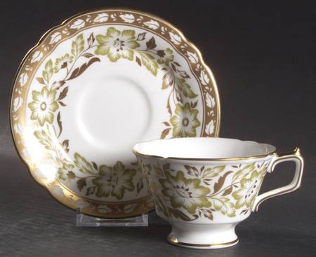 Derby Panel Green Accent Footed Cup & Saucer Set